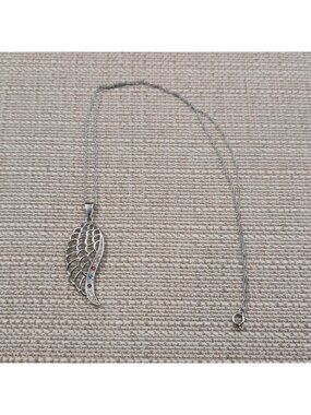 20 Inch Sterling Silver Cubic Zirconia Angel Wing Pendant Necklace A7407